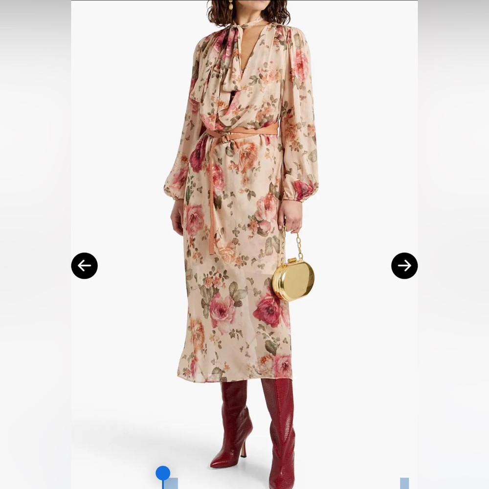 NWT ZIMMERMANN 
Belted Floral-Print Chiffon Midi Dress